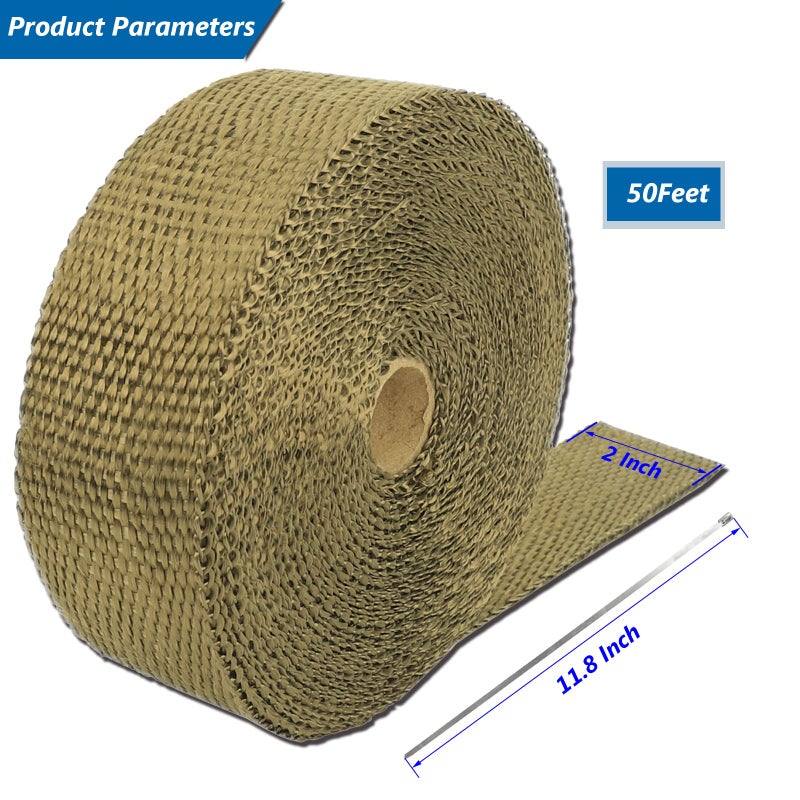 Superfastracing 2 Roll 2" 50 Feet Lava Titanium Basalt Exhaust Heat Wrap Roll for Motorcycle Manifold Header Pipe Heat Wrap Tape with Stainless Ties - Image 2